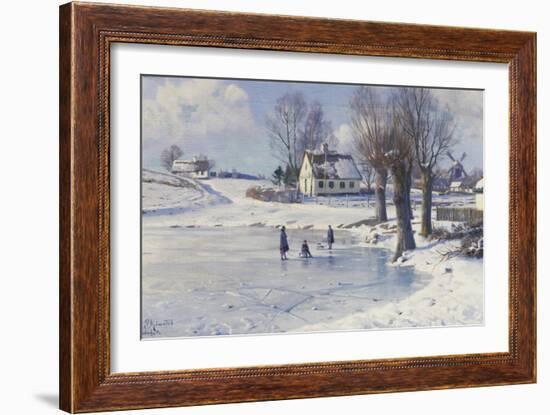 Sledging on a Frozen Pond-Peder Mork Monsted-Framed Giclee Print