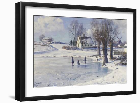 Sledging on a Frozen Pond-Peder Mork Monsted-Framed Giclee Print