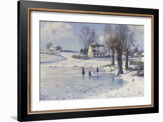 Sledging on a Frozen Pond-Peder Mork Monsted-Framed Giclee Print