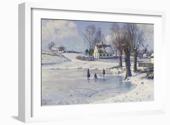Sledging on a Frozen Pond-Peder Mork Monsted-Framed Giclee Print