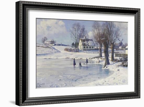 Sledging on a Frozen Pond-Peder Mork Monsted-Framed Giclee Print