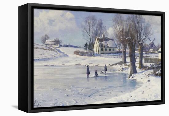 Sledging on a Frozen Pond-Peder Mork Monsted-Framed Premier Image Canvas