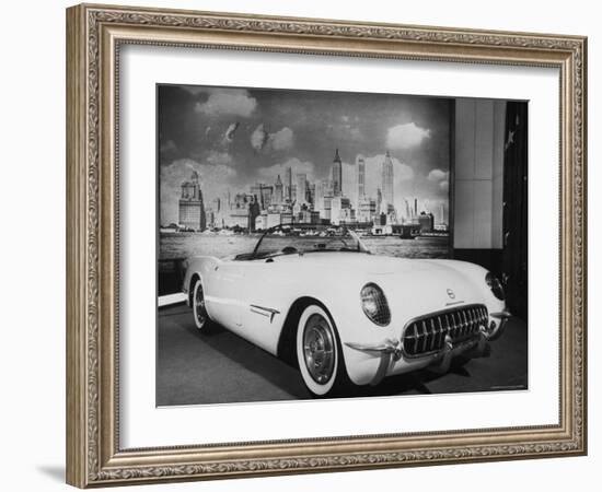 Sleek New Chevrolet Corvette Standing in Show Room-Eliot Elisofon-Framed Photographic Print