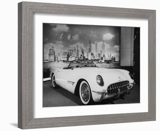 Sleek New Chevrolet Corvette Standing in Show Room-Eliot Elisofon-Framed Photographic Print