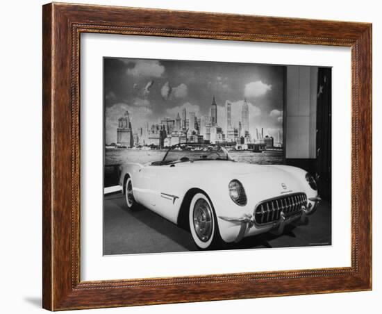 Sleek New Chevrolet Corvette Standing in Show Room-Eliot Elisofon-Framed Photographic Print