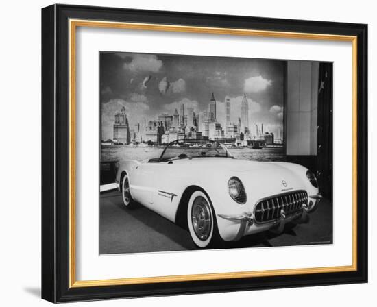 Sleek New Chevrolet Corvette Standing in Show Room-Eliot Elisofon-Framed Photographic Print