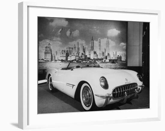 Sleek New Chevrolet Corvette Standing in Show Room-Eliot Elisofon-Framed Photographic Print