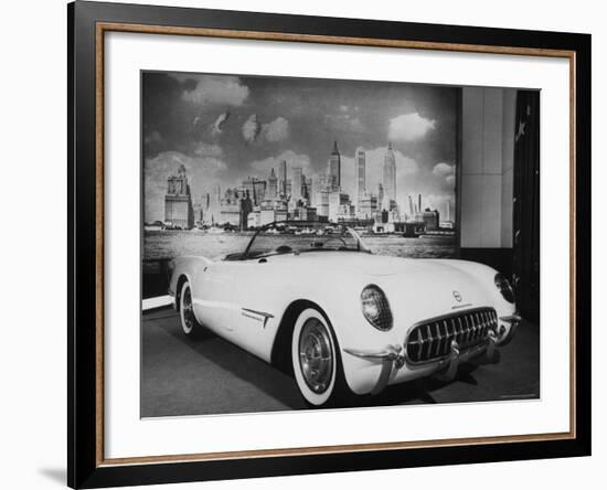 Sleek New Chevrolet Corvette Standing in Show Room-Eliot Elisofon-Framed Photographic Print