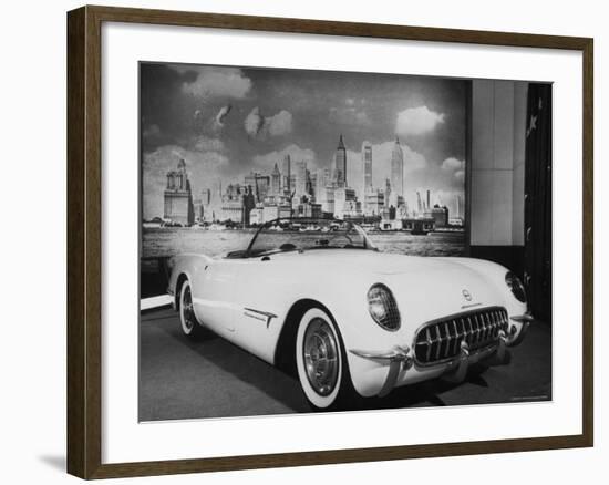 Sleek New Chevrolet Corvette Standing in Show Room-Eliot Elisofon-Framed Photographic Print