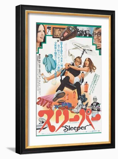 Sleeper, Japanese poster, Diane Keaton, Woody Allen, 1973-null-Framed Premium Giclee Print