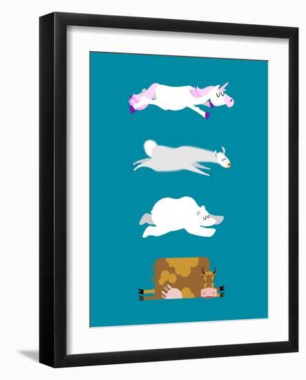 Sleeping Animals Set 3. Unicorn and Polar Bear. Cow and Llama. Wild Animal Sleeps. Sleepy Beast-popaukropa-Framed Art Print