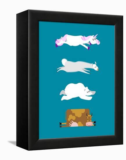 Sleeping Animals Set 3. Unicorn and Polar Bear. Cow and Llama. Wild Animal Sleeps. Sleepy Beast-popaukropa-Framed Stretched Canvas