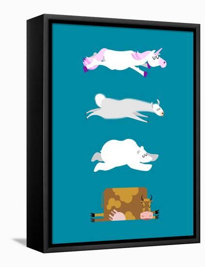 Sleeping Animals Set 3. Unicorn and Polar Bear. Cow and Llama. Wild Animal Sleeps. Sleepy Beast-popaukropa-Framed Stretched Canvas