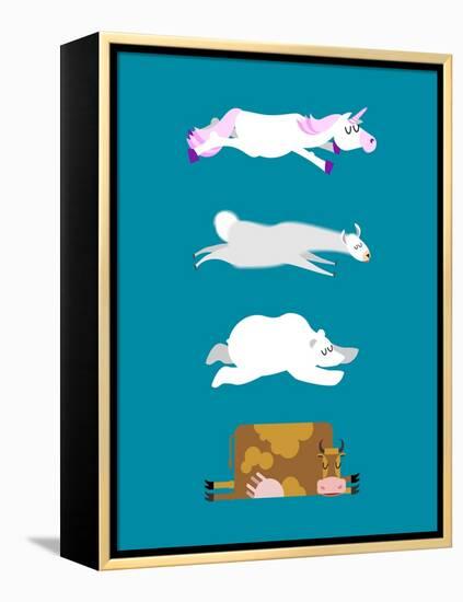 Sleeping Animals Set 3. Unicorn and Polar Bear. Cow and Llama. Wild Animal Sleeps. Sleepy Beast-popaukropa-Framed Stretched Canvas