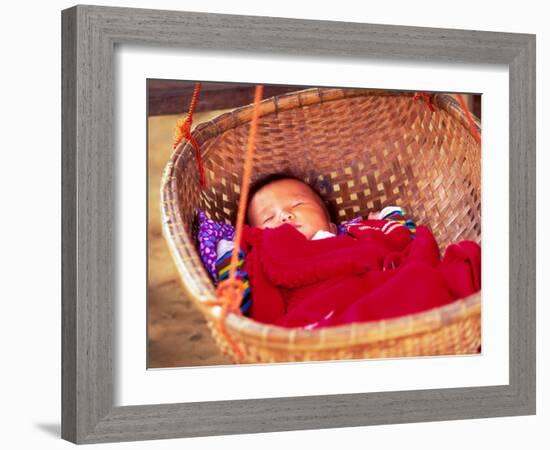 Sleeping Baby in Hanging Basket, Hue, Vietnam-Keren Su-Framed Photographic Print