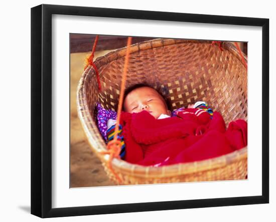 Sleeping Baby in Hanging Basket, Hue, Vietnam-Keren Su-Framed Photographic Print