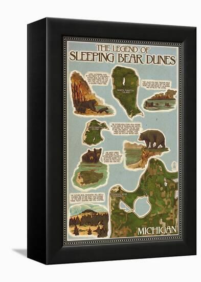 Sleeping Bear Dunes, Michigan - Sleeping Bear Dunes Legend Map-Lantern Press-Framed Stretched Canvas