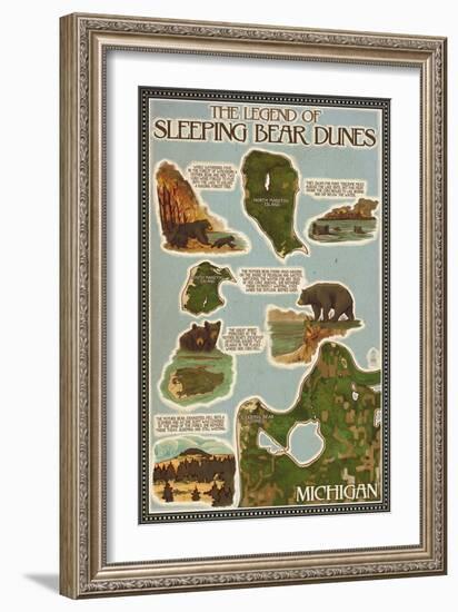 Sleeping Bear Dunes, Michigan - Sleeping Bear Dunes Legend Map-Lantern Press-Framed Art Print