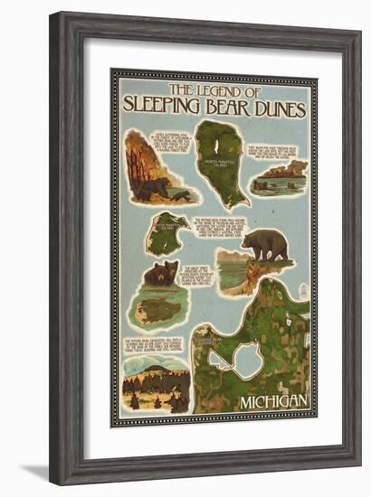 Sleeping Bear Dunes, Michigan - Sleeping Bear Dunes Legend Map-Lantern Press-Framed Art Print