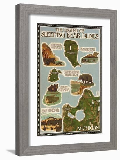 Sleeping Bear Dunes, Michigan - Sleeping Bear Dunes Legend Map-Lantern Press-Framed Art Print