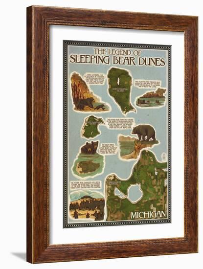 Sleeping Bear Dunes, Michigan - Sleeping Bear Dunes Legend Map-Lantern Press-Framed Art Print
