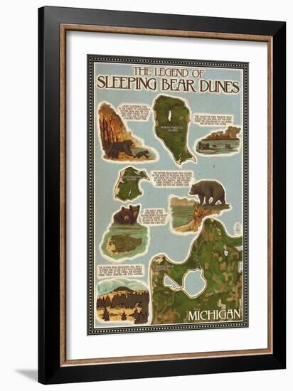 Sleeping Bear Dunes, Michigan - Sleeping Bear Dunes Legend Map-Lantern Press-Framed Art Print