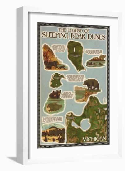 Sleeping Bear Dunes, Michigan - Sleeping Bear Dunes Legend Map-Lantern Press-Framed Art Print