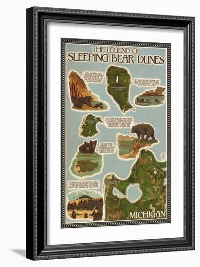 Sleeping Bear Dunes, Michigan - Sleeping Bear Dunes Legend Map-Lantern Press-Framed Art Print