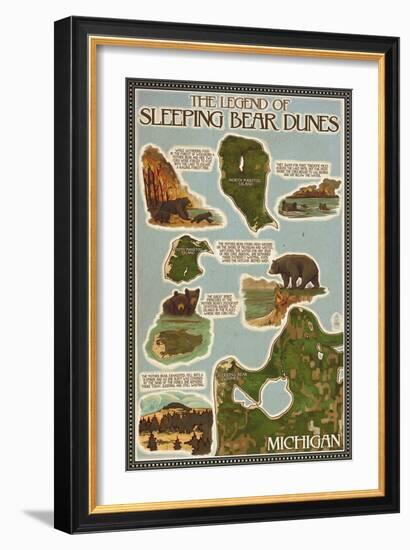 Sleeping Bear Dunes, Michigan - Sleeping Bear Dunes Legend Map-Lantern Press-Framed Art Print