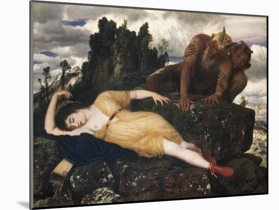 Sleeping Diana Watched by Two Fauns, 1877-Arnold Böcklin-Mounted Giclee Print