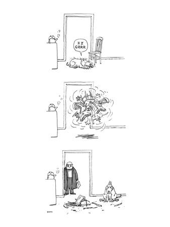 Sleeping Dog Awakened By Tea Kettle Attacks Chair And Breaks It Into Piec New Yorker Cartoon Premium Giclee Print By George Booth Art Com