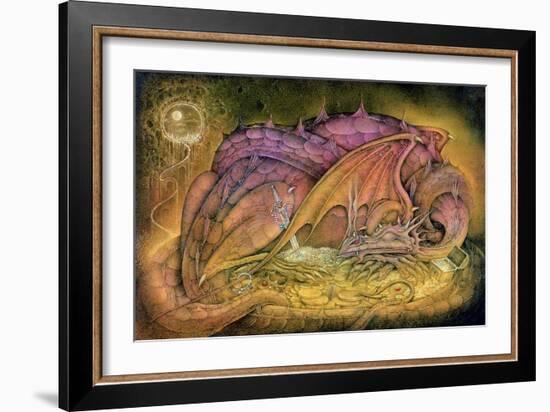 Sleeping Dragon on Gold Hoard-Wayne Anderson-Framed Giclee Print