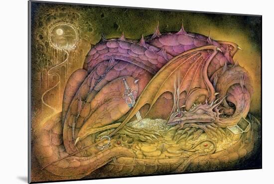 Sleeping Dragon on Gold Hoard-Wayne Anderson-Mounted Giclee Print