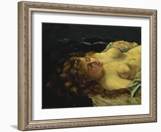 Sleeping Female with Red Hair-Gustave Courbet-Framed Giclee Print