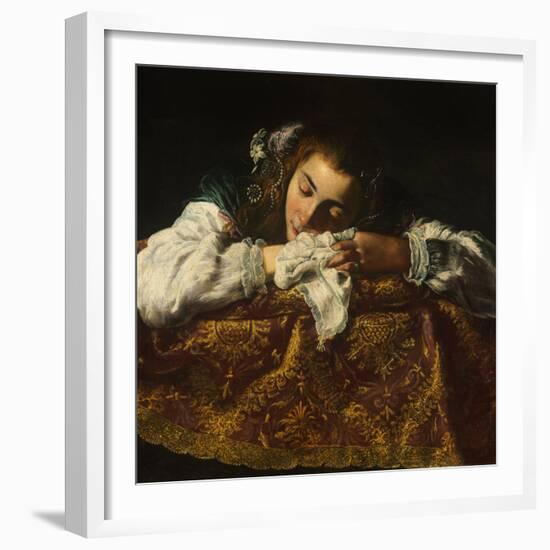 Sleeping Girl - Peinture De Domenico Fetti (1588/90-1623) - 1621-1622 - Oil on Canvas - 67,5X74 - S-Domenico Fetti or Feti-Framed Giclee Print