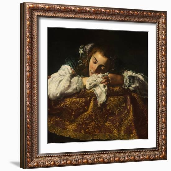 Sleeping Girl - Peinture De Domenico Fetti (1588/90-1623) - 1621-1622 - Oil on Canvas - 67,5X74 - S-Domenico Fetti or Feti-Framed Giclee Print