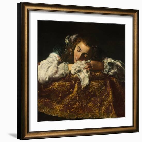 Sleeping Girl - Peinture De Domenico Fetti (1588/90-1623) - 1621-1622 - Oil on Canvas - 67,5X74 - S-Domenico Fetti or Feti-Framed Giclee Print