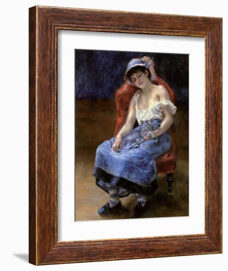 Sleeping Girl with a Cat, 1880-Pierre-Auguste Renoir-Framed Art Print