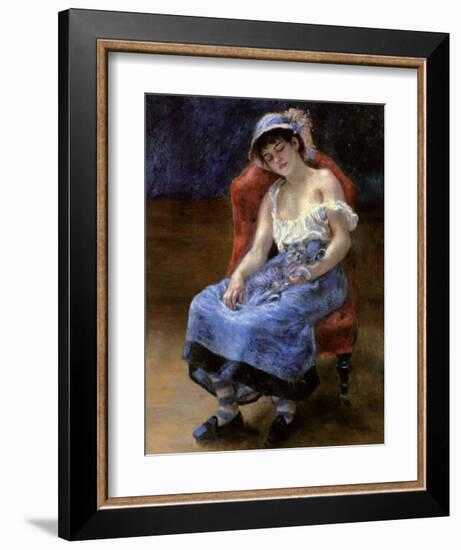 Sleeping Girl with a Cat, 1880-Pierre-Auguste Renoir-Framed Art Print