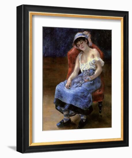 Sleeping Girl with a Cat, 1880-Pierre-Auguste Renoir-Framed Art Print