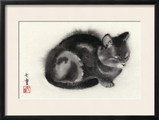 Sleeping Gray Cat-null-Framed Art Print