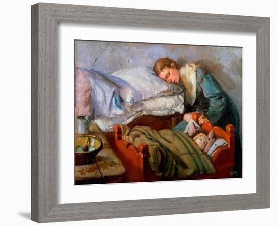 Sleeping Mother, 1883-Christian Krohg-Framed Giclee Print