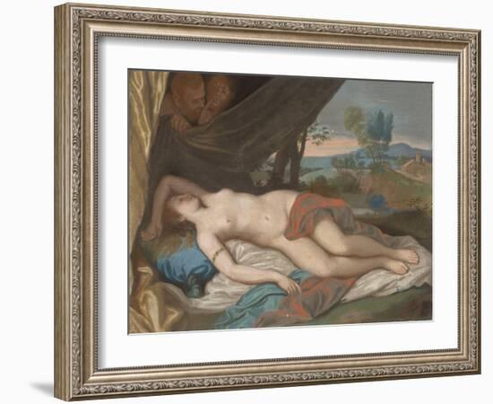 Sleeping Nymph Spied upon by Satyrs, 1756-88 (Pastel on Panel)-Jean-Etienne Liotard-Framed Giclee Print