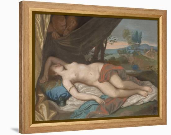 Sleeping Nymph Spied upon by Satyrs, 1756-88 (Pastel on Panel)-Jean-Etienne Liotard-Framed Premier Image Canvas