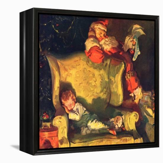 "Sleeping Through Santa's Visit,"December 1, 1928-Haddon Sundblom-Framed Premier Image Canvas