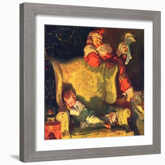 "Sleeping Through Santa's Visit,"December 1, 1928-Haddon Sundblom-Framed Giclee Print