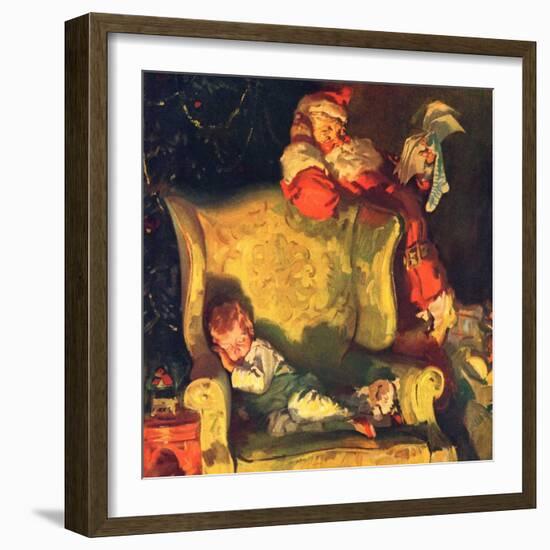 "Sleeping Through Santa's Visit,"December 1, 1928-Haddon Sundblom-Framed Giclee Print