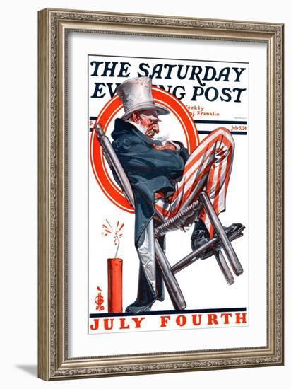 "Sleeping Uncle Sam," Saturday Evening Post Cover, July 5, 1924-Joseph Christian Leyendecker-Framed Giclee Print