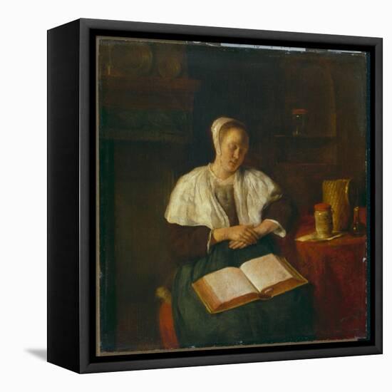 Sleeping Woman-Gabriel Metsu-Framed Premier Image Canvas