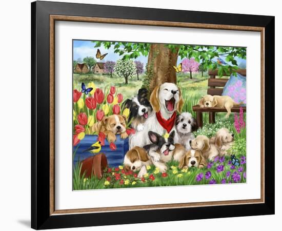 Sleepy Dogs in Garden-MAKIKO-Framed Giclee Print